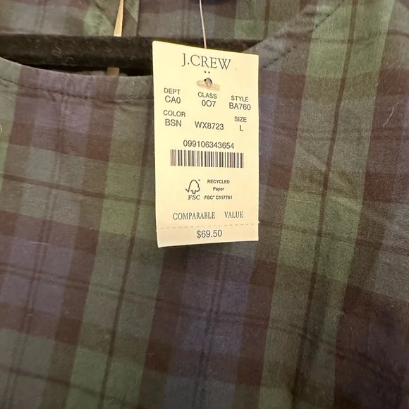 NWT J. Crew navy/green plaid ruffle sleeve blouse - Picture 4 of 4